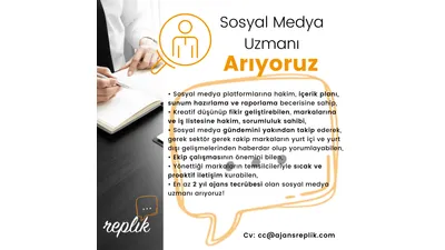 Ajans Replik Sosyal Medya Uzmanı Arıyor!