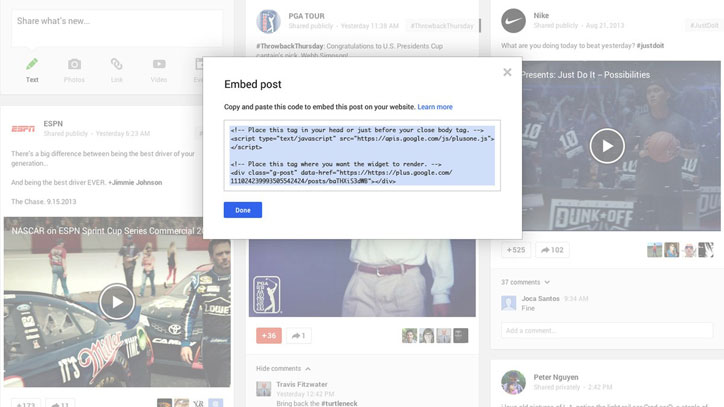 google plus embed post