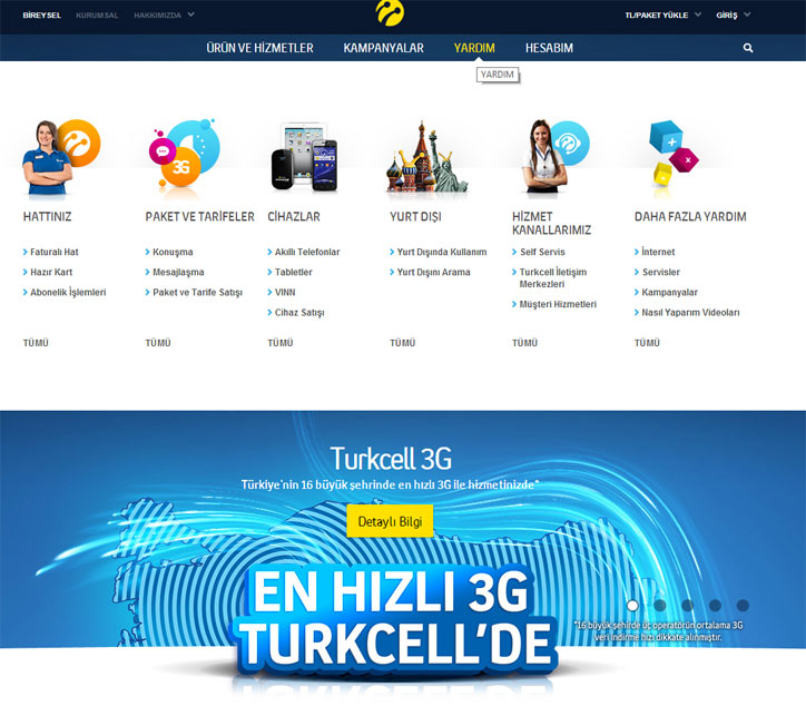turkcell web sitesi screenshot