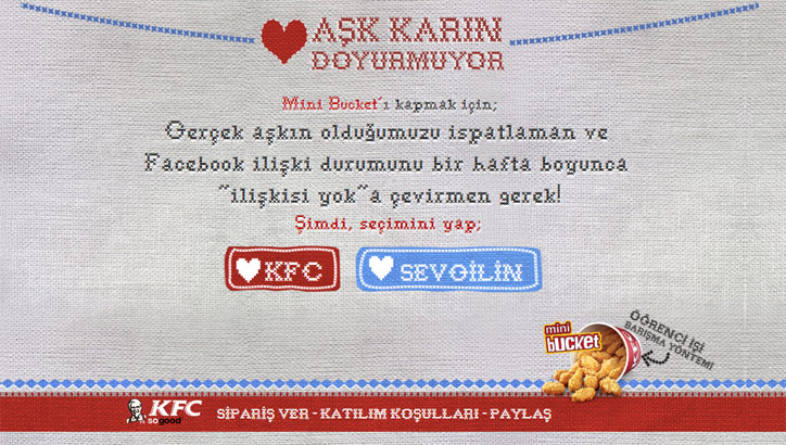 kfc facebook kampanyası aşk karın doyurmuyor