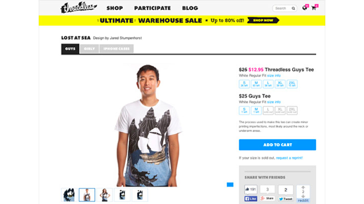 Threadless ürün sayfası tasarımı