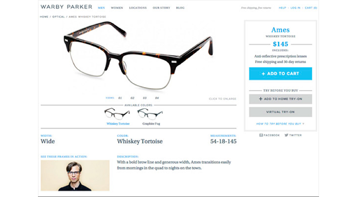 warbeyparker ürün sayfası tasarımı