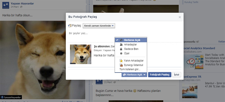 facebook paylaşım ayarları