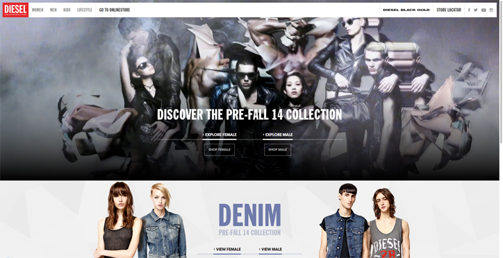 moda markaları web sitesi tasarım örnekleri diesel