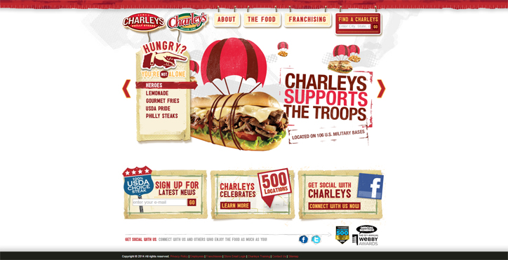 restoranlar için yaratıcı web sitesi örnekleri charleys