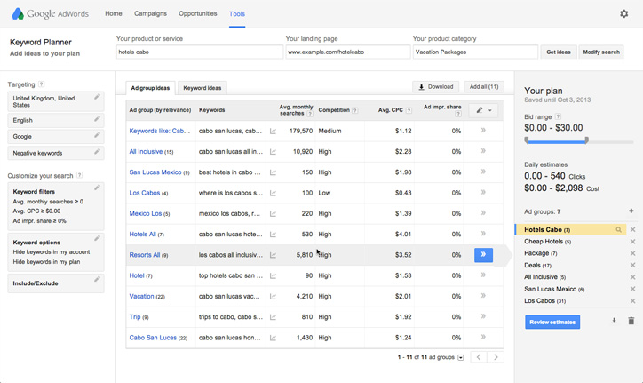 seo araçları google keyword planner