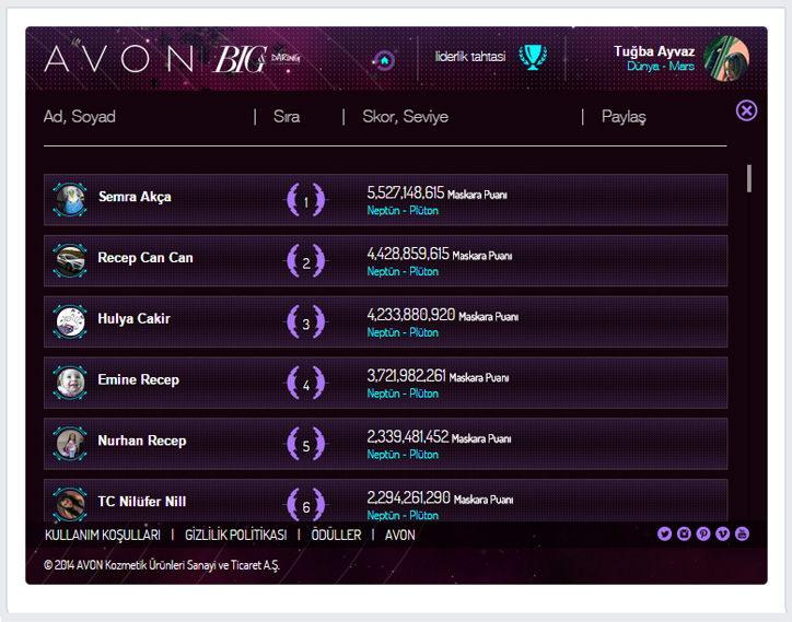 avon facebook uygulaması uzay yolculuğu