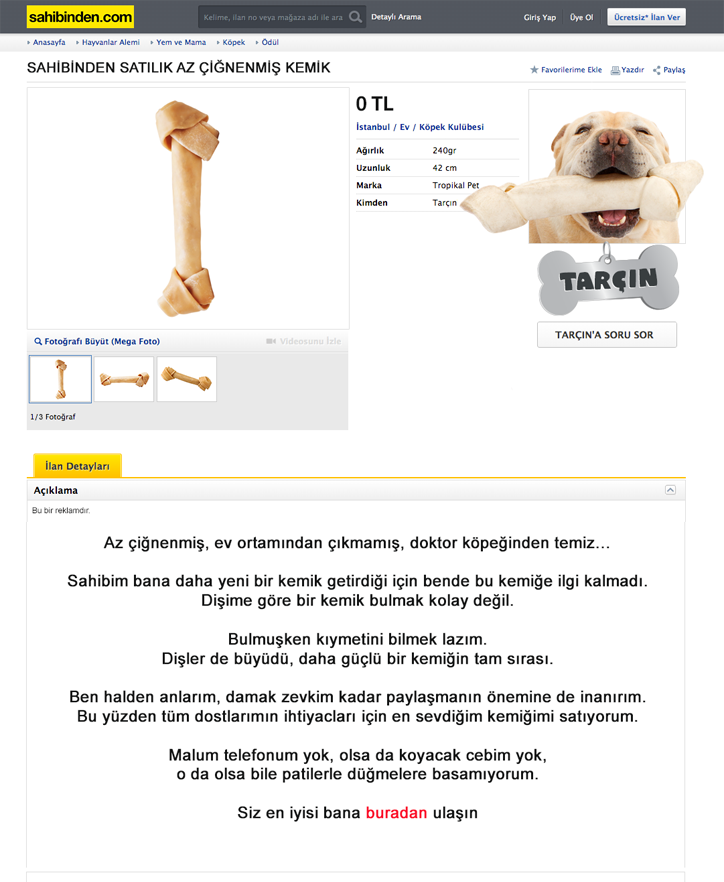 Sahibinden Satılık Az Çiğnenmiş Kemik