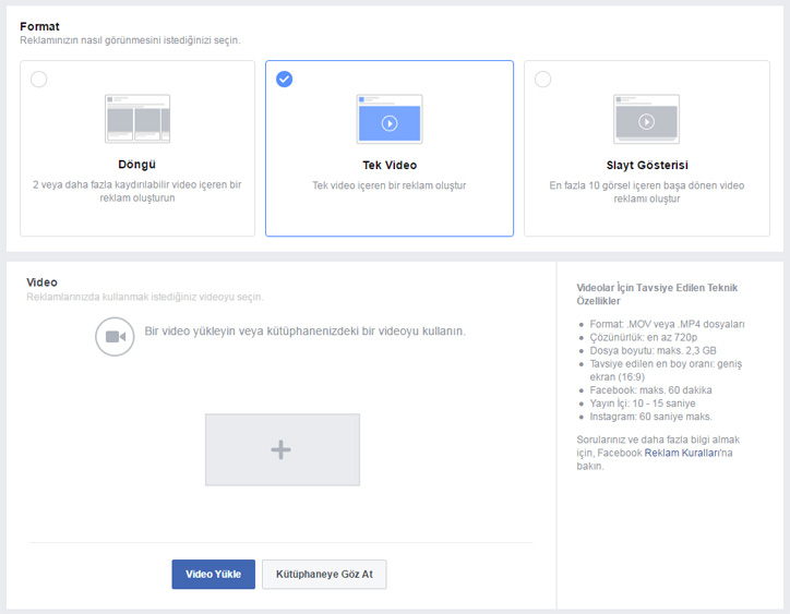 facebook video reklam yayınlama